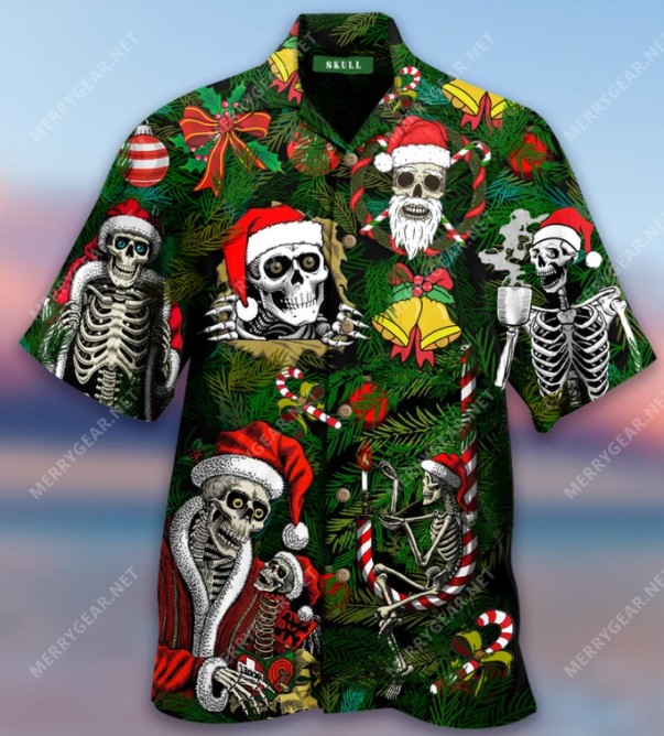 Skeleton Santa Clause hawaiian shirt