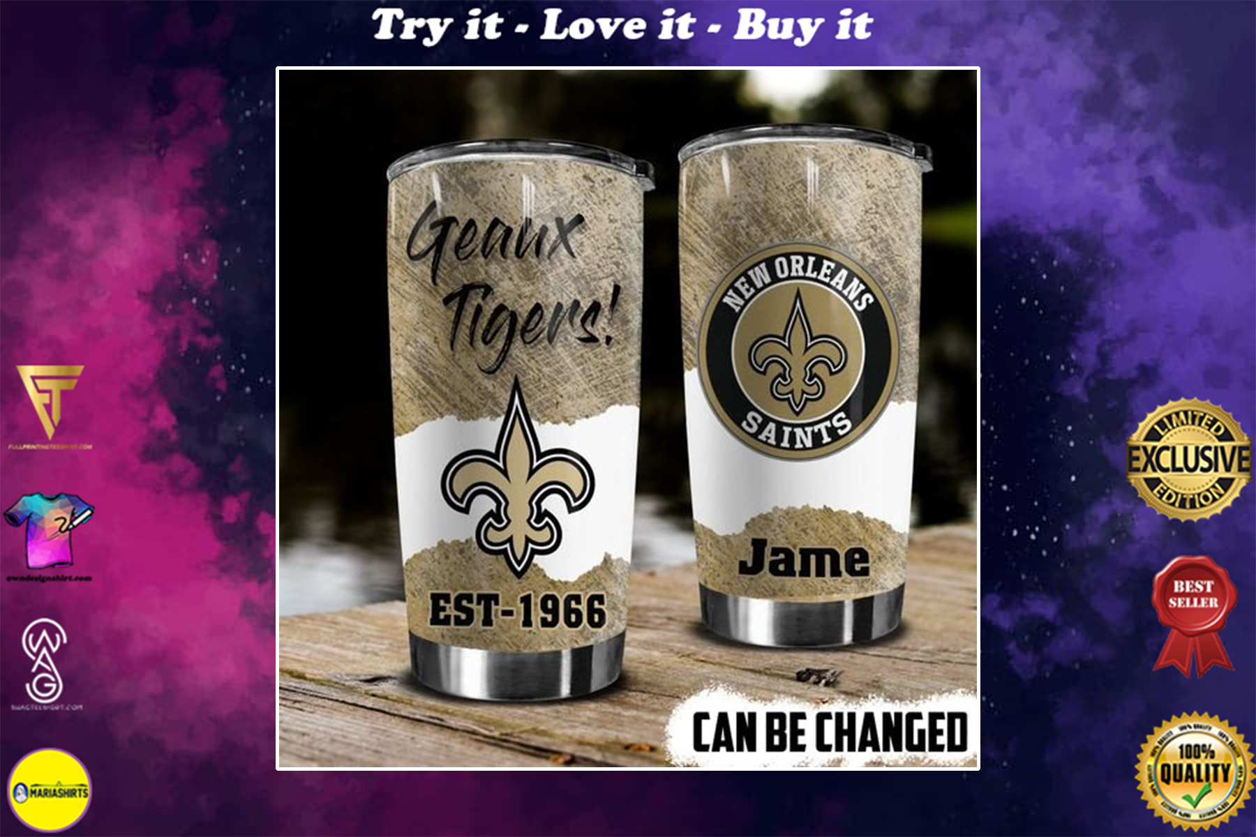[special edition] custom name geaux tigers new orleans saints tumbler – maria