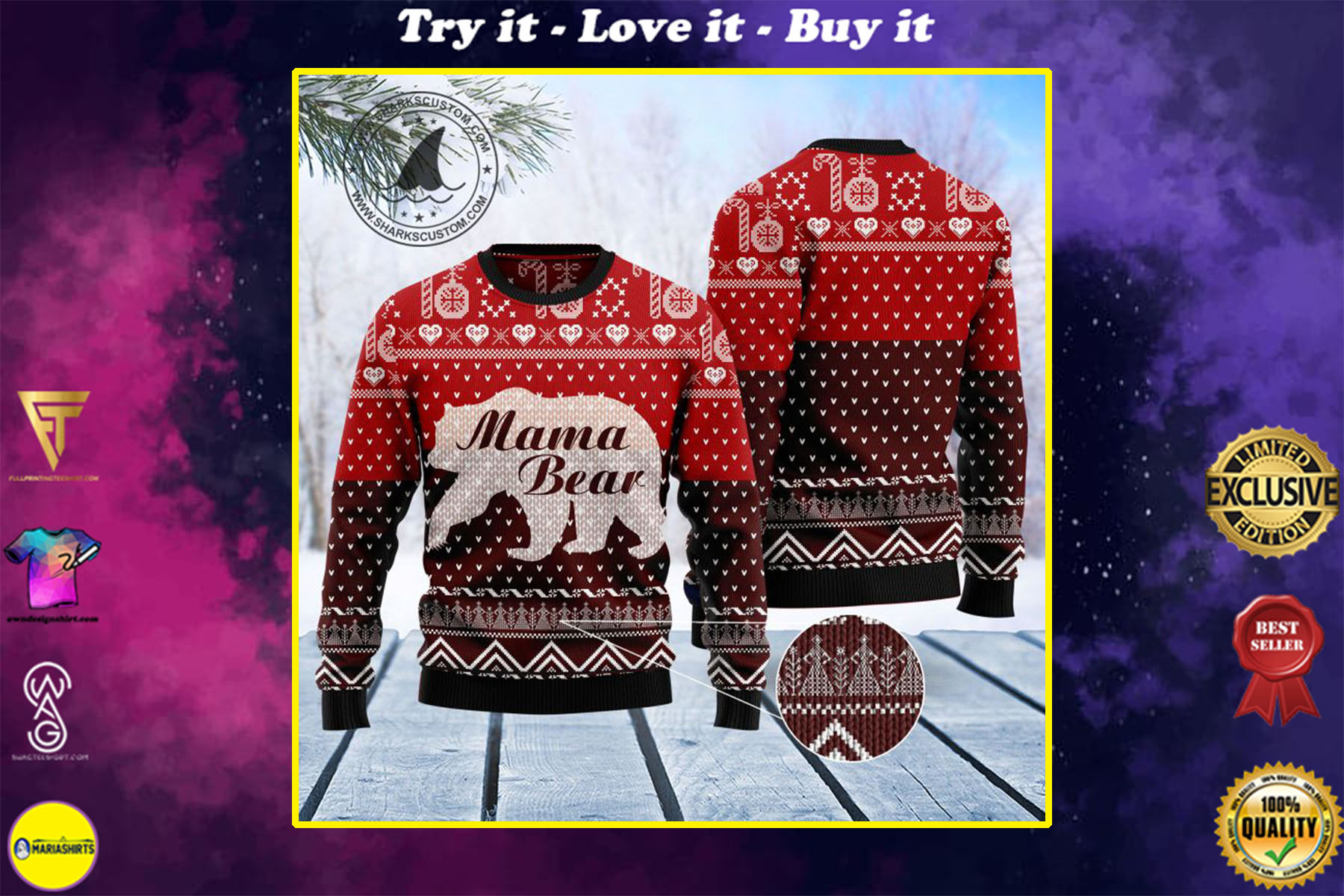 [special edition] mama bear all over printed ugly christmas sweater – maria
