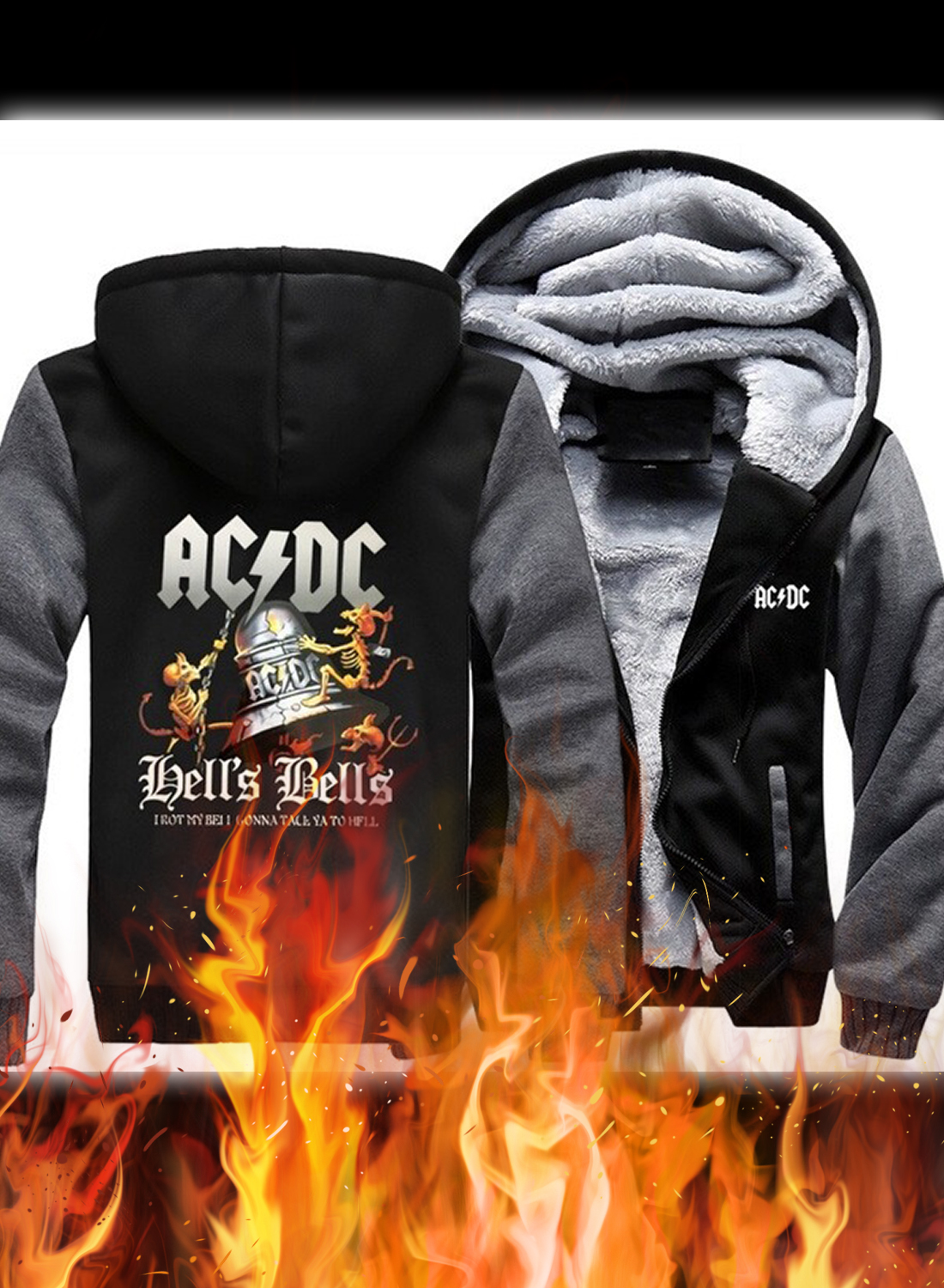 ACDC Bell Skull I Got My Bell Gonna Take Ya To Hell Fleece Hoodie
