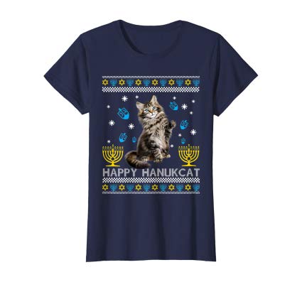 Happy Hanukcat Shirt Hanukkah Jewish Cat Ugly Christmas Gift women shirt