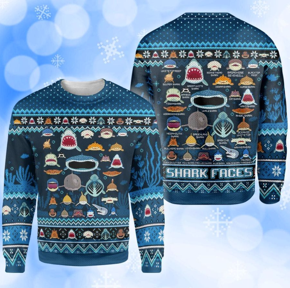 Shark faces ugly sweater