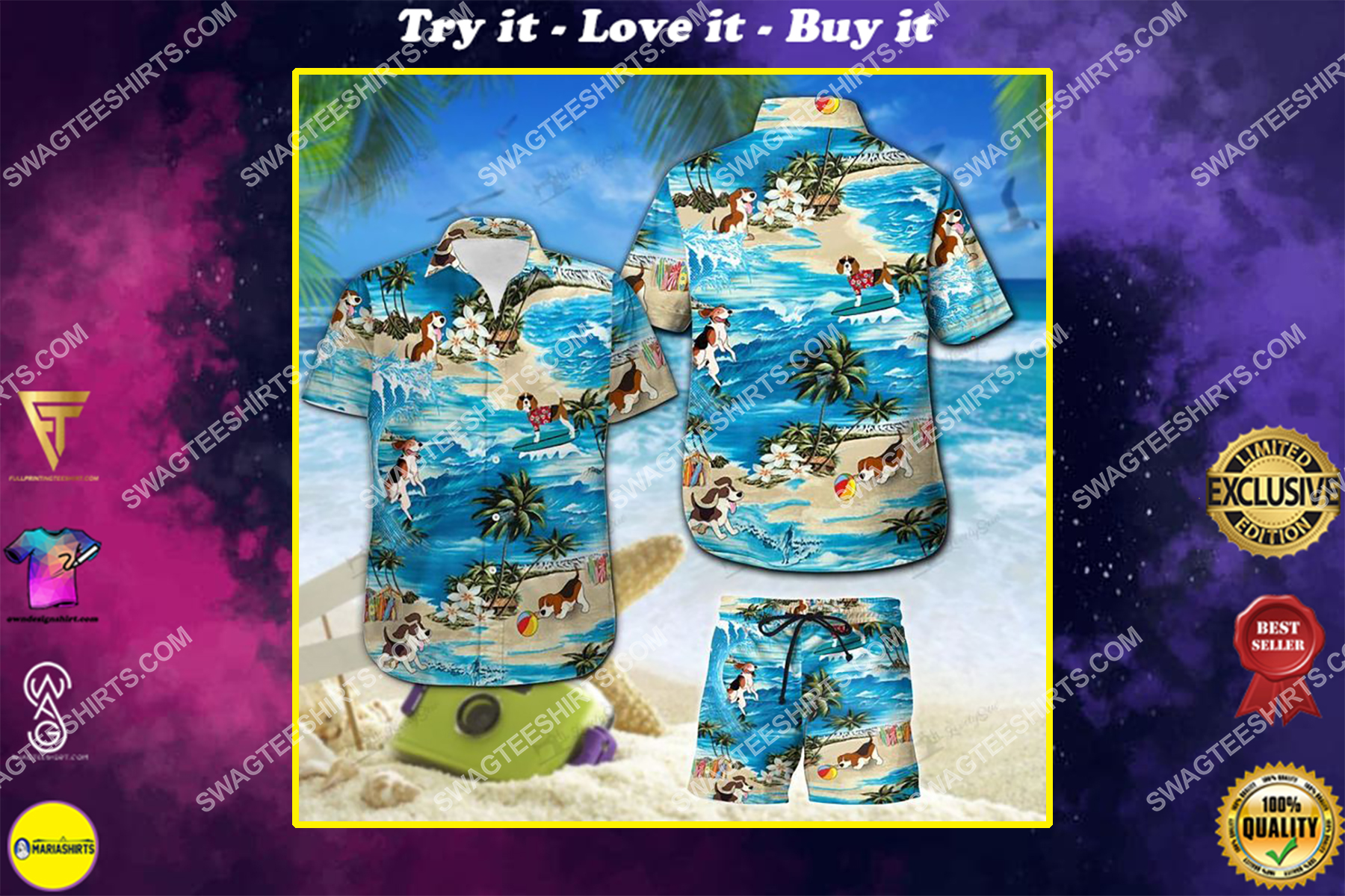surfing beagle dog lover all over print hawaiian shirt