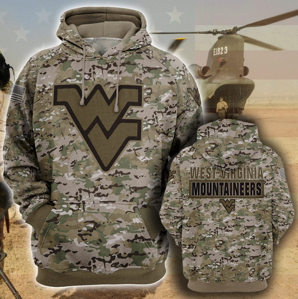 Army camo West Virginia Mountaineers all over printed 3D hoodie