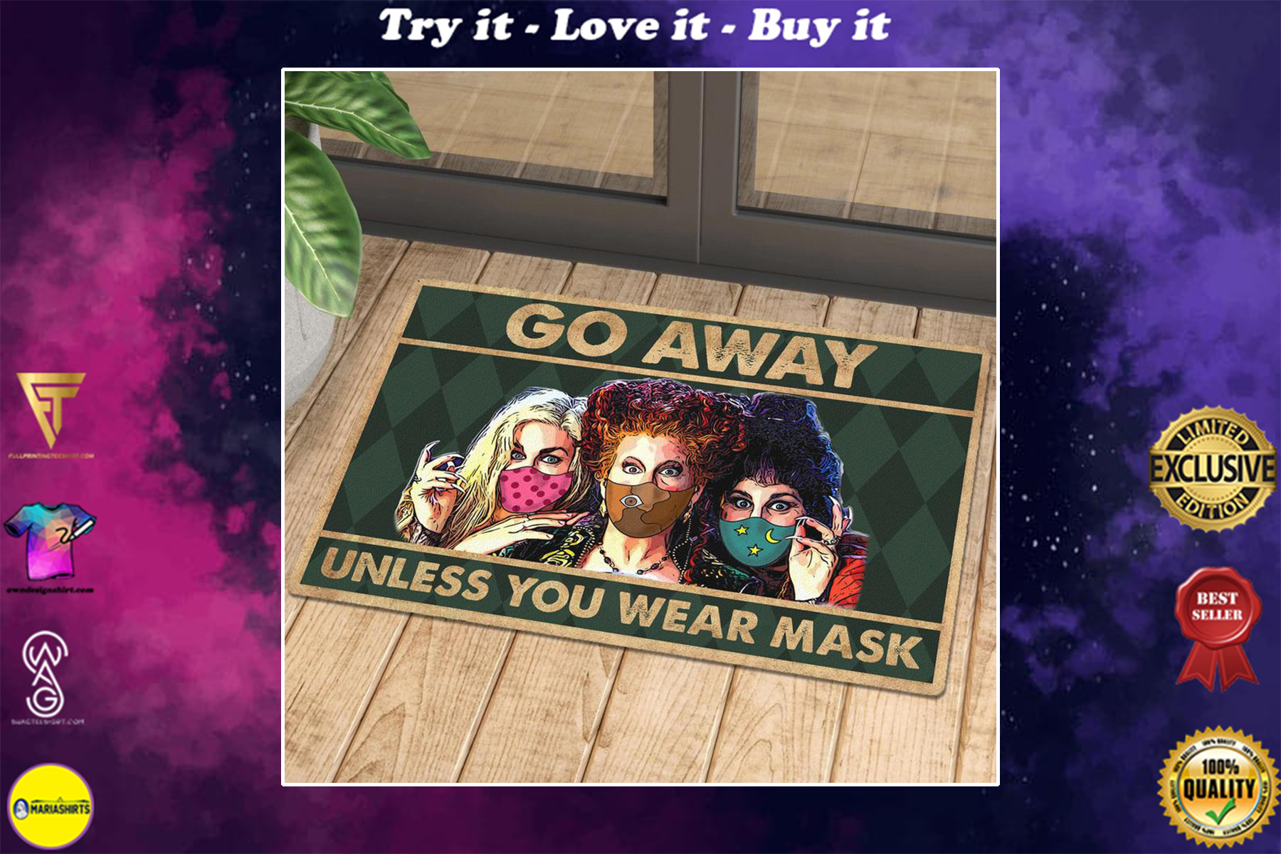 [special edition] vintage halloween hocus pocus go away unless you have mask doormat – maria