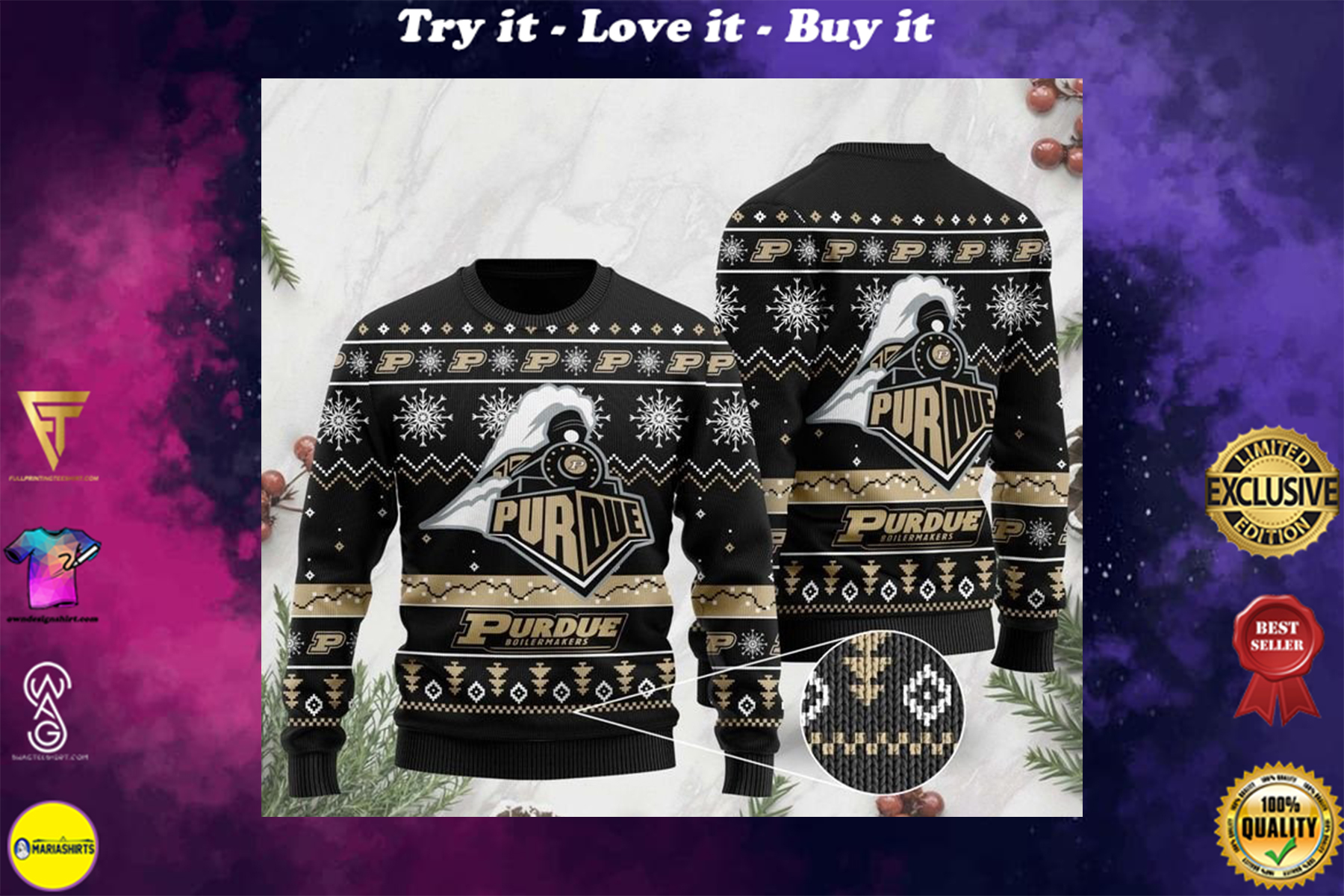 [special edition] the purdue boilermakers football christmas ugly sweater – maria