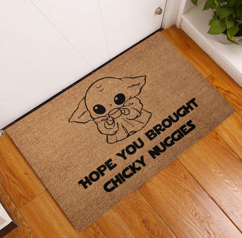 Baby Yoda hope you brought chicky nuggies doormat 1