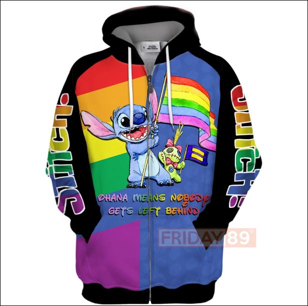 LGBT Stitch ohana means nobody gets left behind 3D zip hoodie
