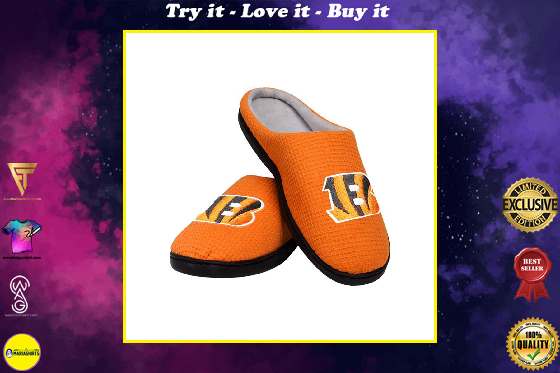 [special edition] cincinnati bengals football full over printed slippers – maria