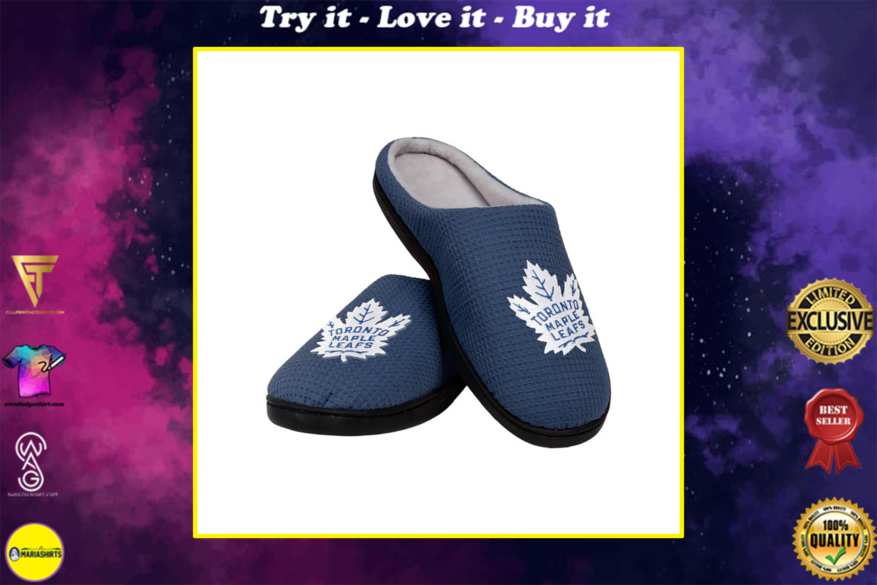 [special edition] national hockey league toronto maple leafs full over printed slippers – maria