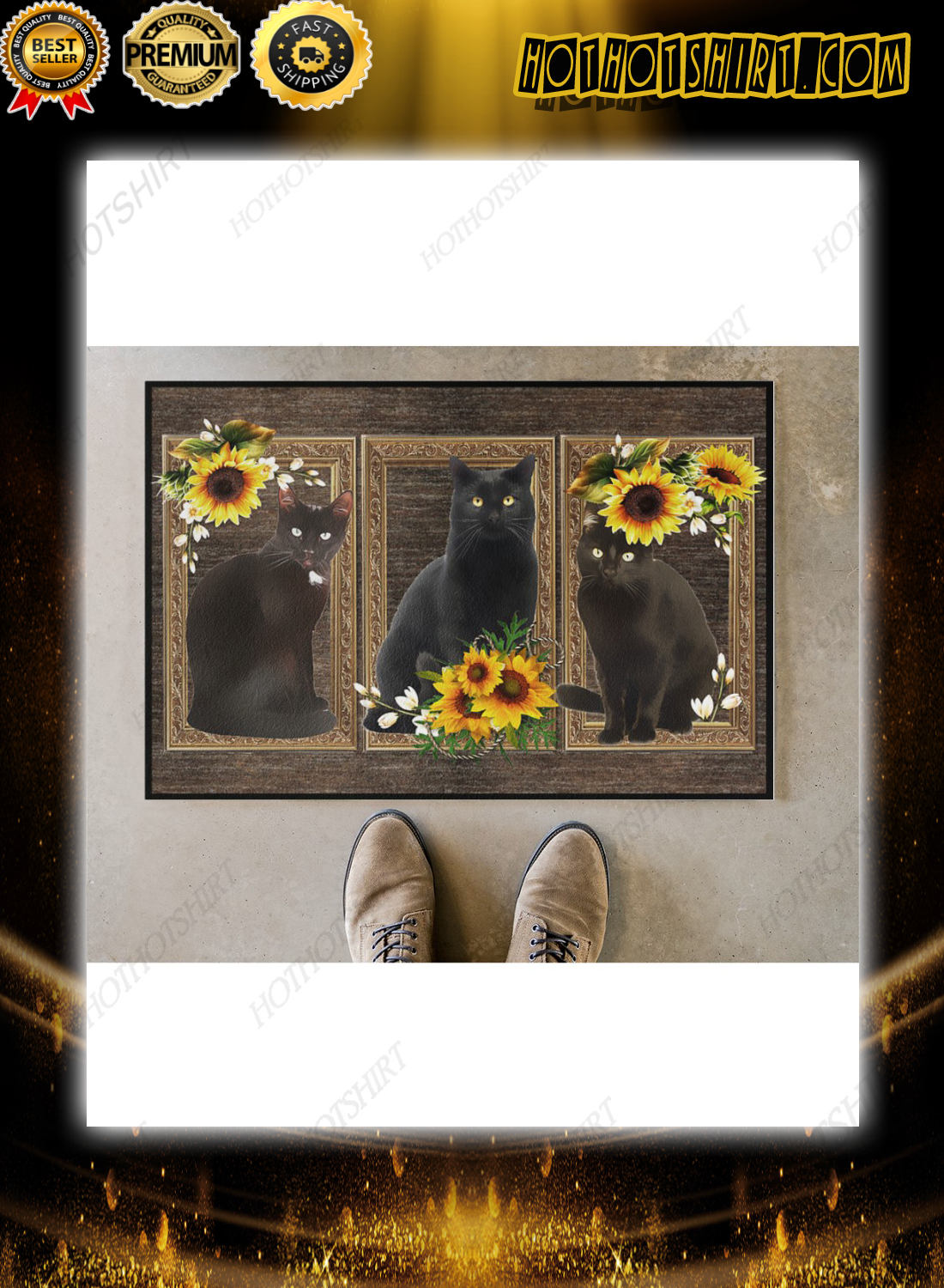 Black cat sunflower doormat 1