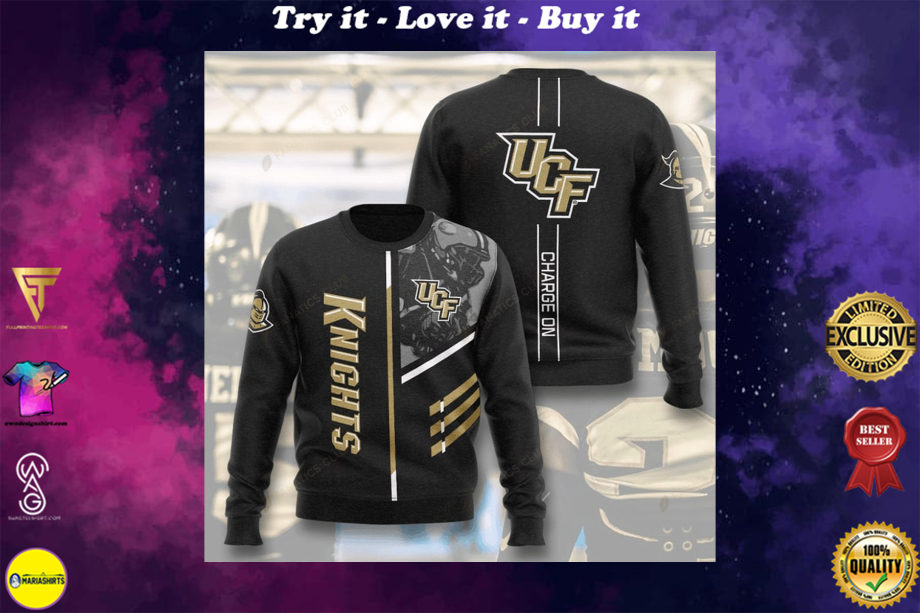 [special edition] ucf knights football charge on full printing ugly sweater – maria