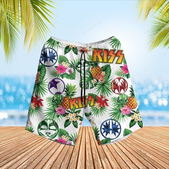 Kiss band pineapple hawaiian shirt short