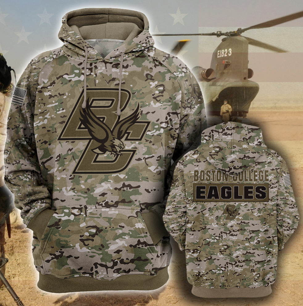 Army camo Boston College Eagles all over printed 3D hoodie