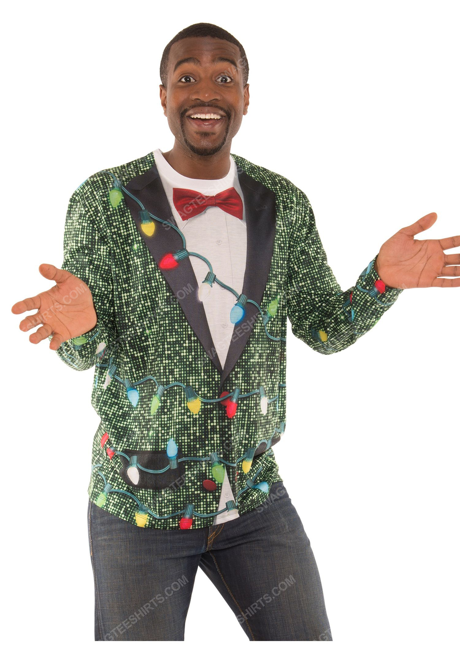 Christmas holiday sequin suit with lights full print ugly christmas sweater 1
