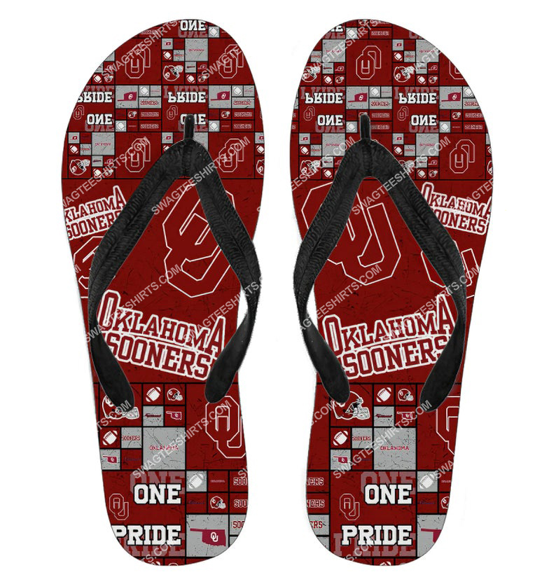 [special edition] the oklahoma sooners football team all over print flip flops – maria