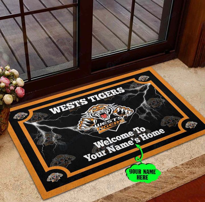 Wests tigers welcome to home custom name doormat -BBS