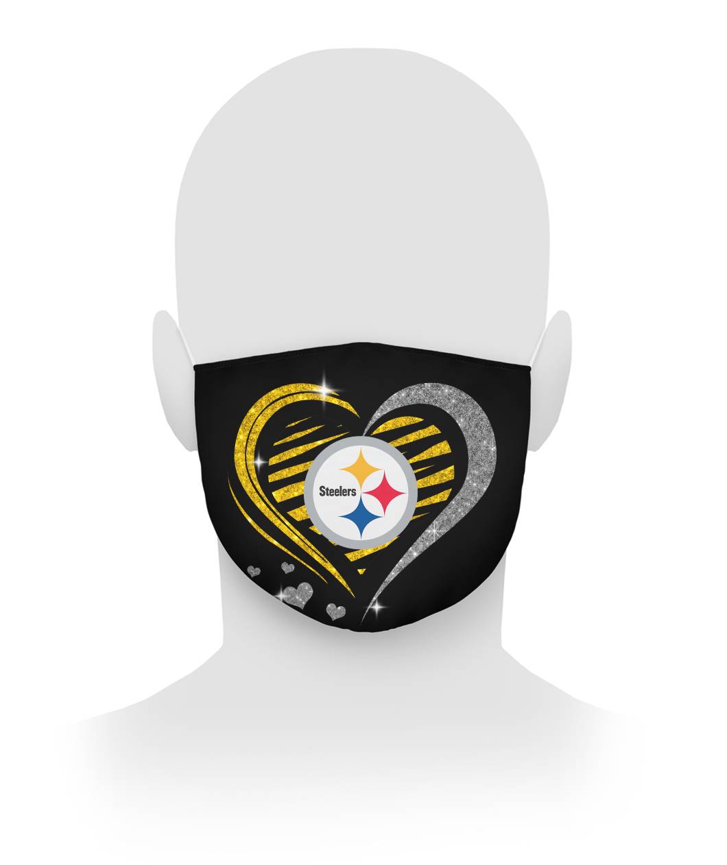 Steelers glitter heart face mask - detail