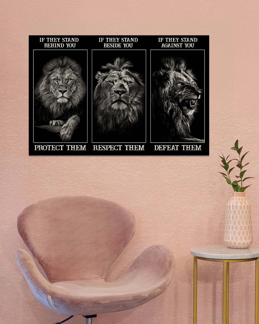 Lion If they stand behind you protect them if they stand beside you respect them poster 3