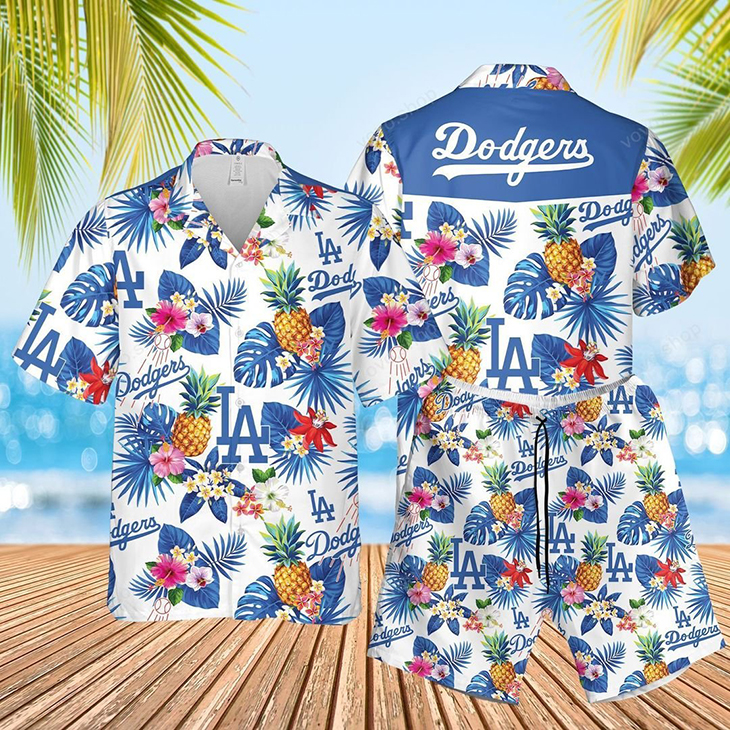 Los Angeles Dodgers Logo Pinapple Hawaiian Shirt, Short1