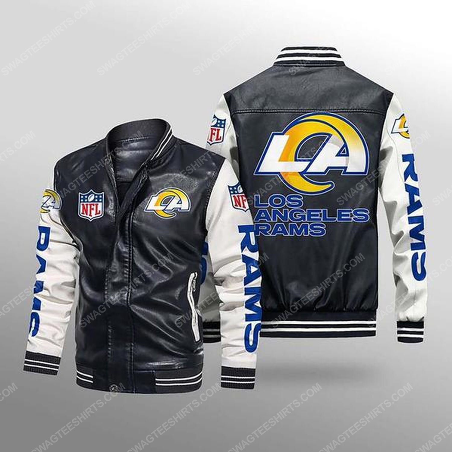 [special edition] Los angeles rams all over print leather bomber jacket – maria