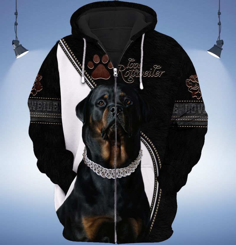 Love Rottweiler black and white 3d full print hoodie 1