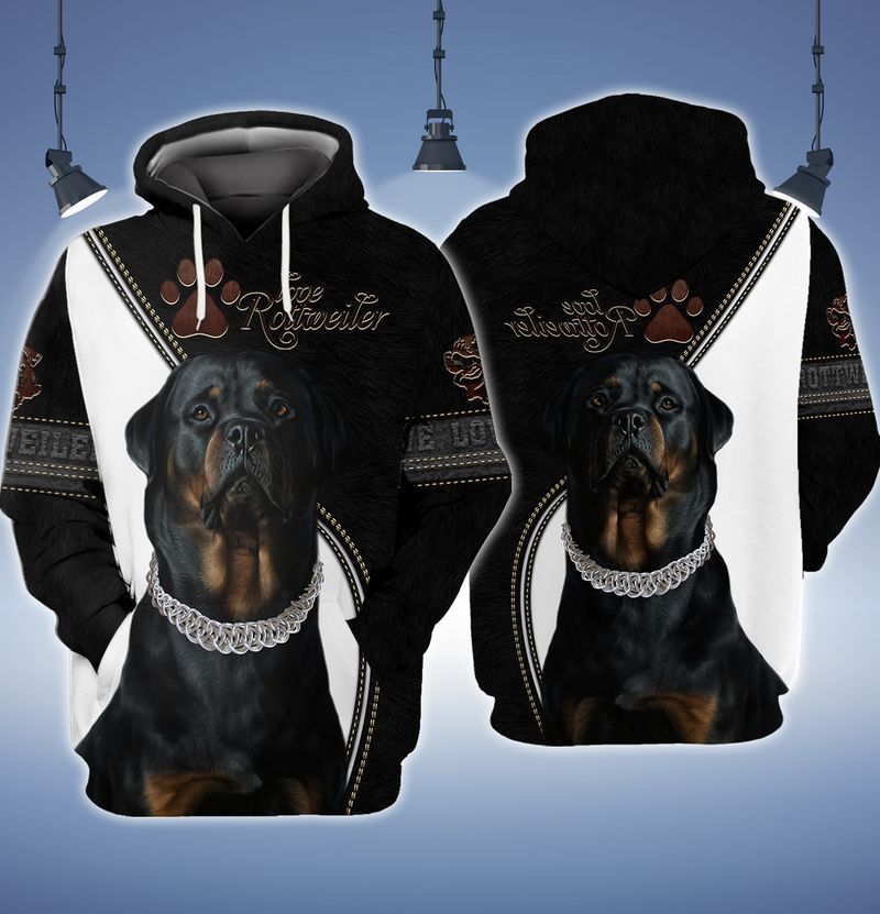 Love Rottweiler black and white 3d full print hoodie