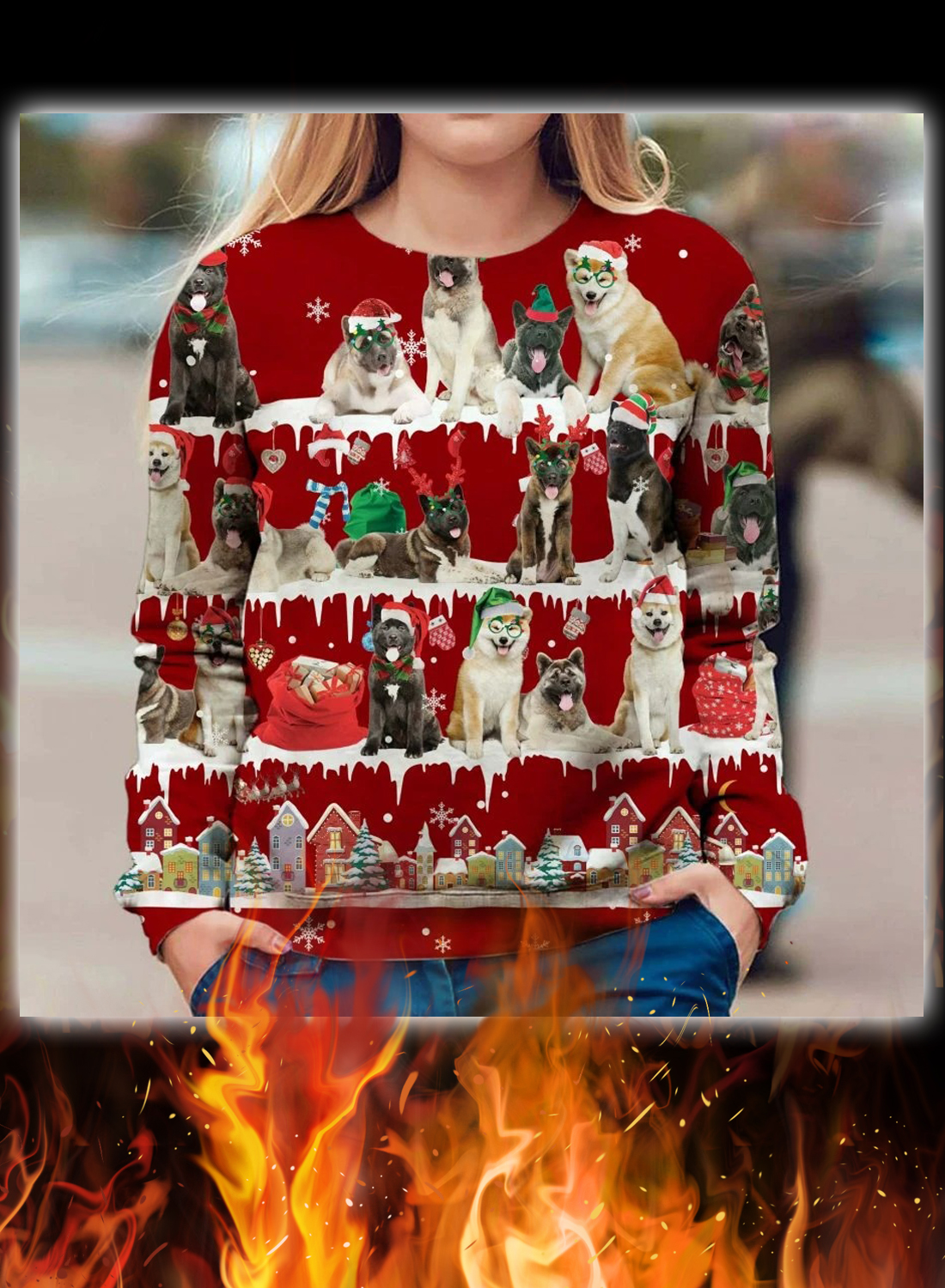 Akita Dog snow christmas ugly sweater