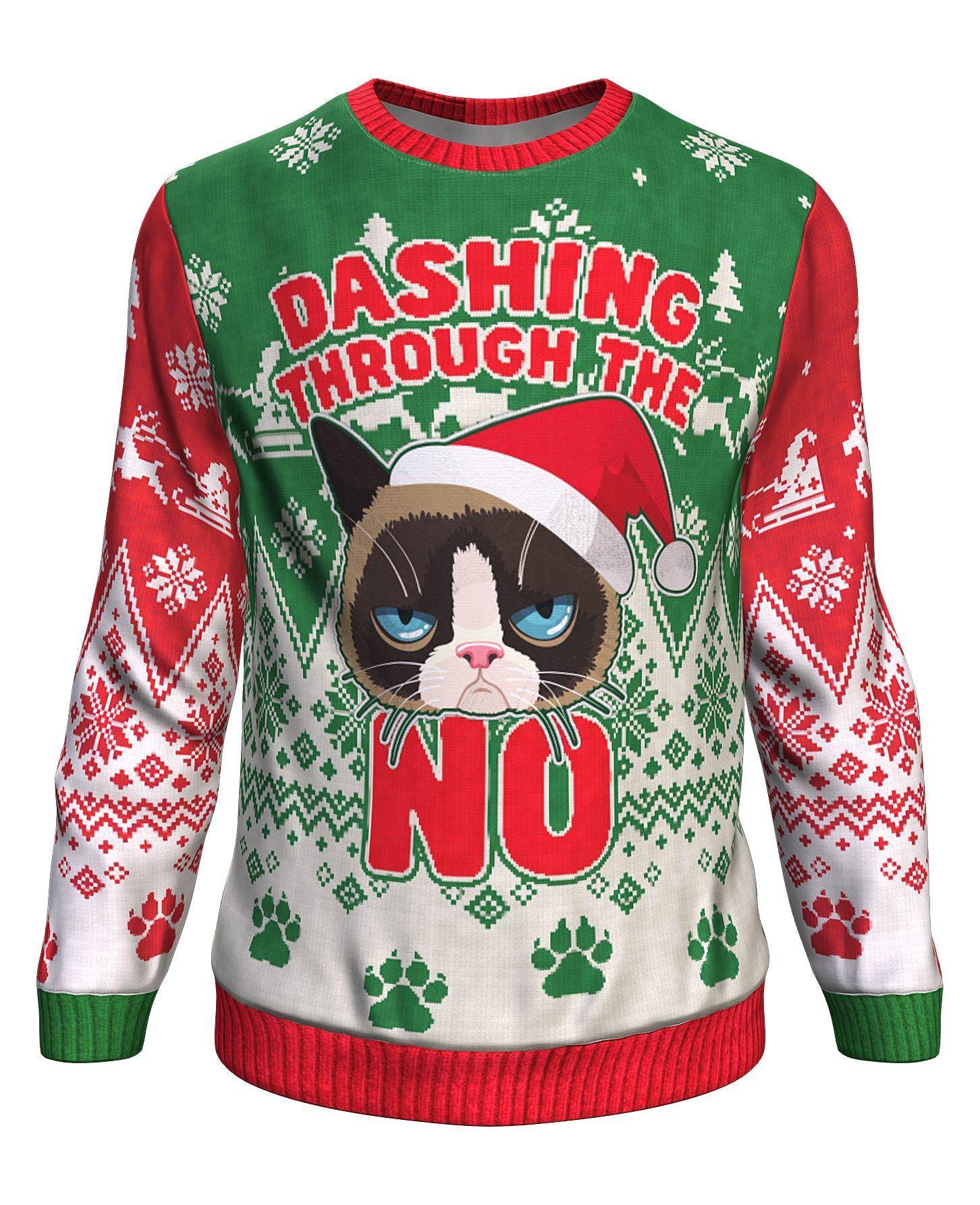 The grumpy cat dashing through the no all over print sweater - maria