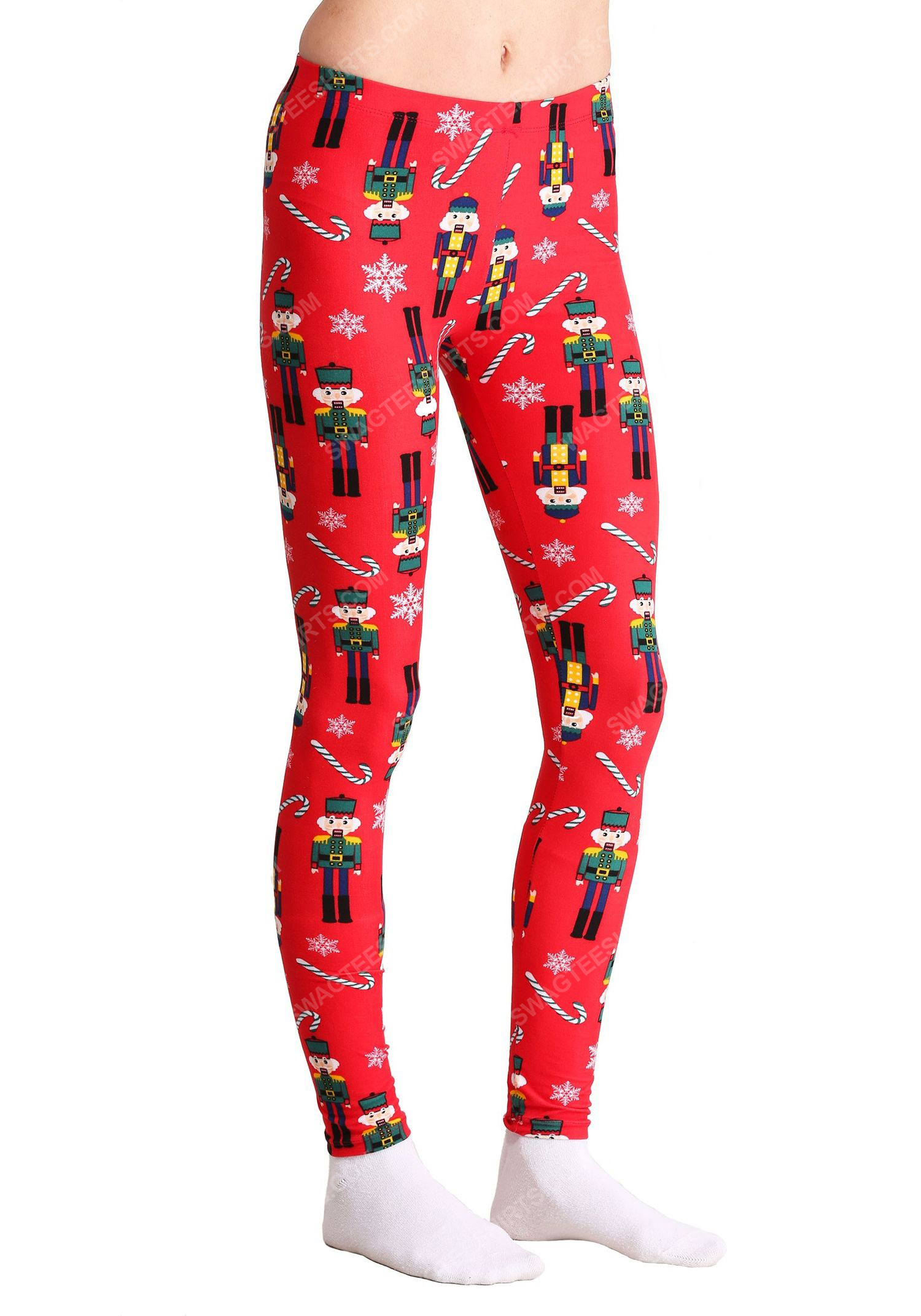 Christmas holiday nutcracker and candy cane pattern full print leggings 1