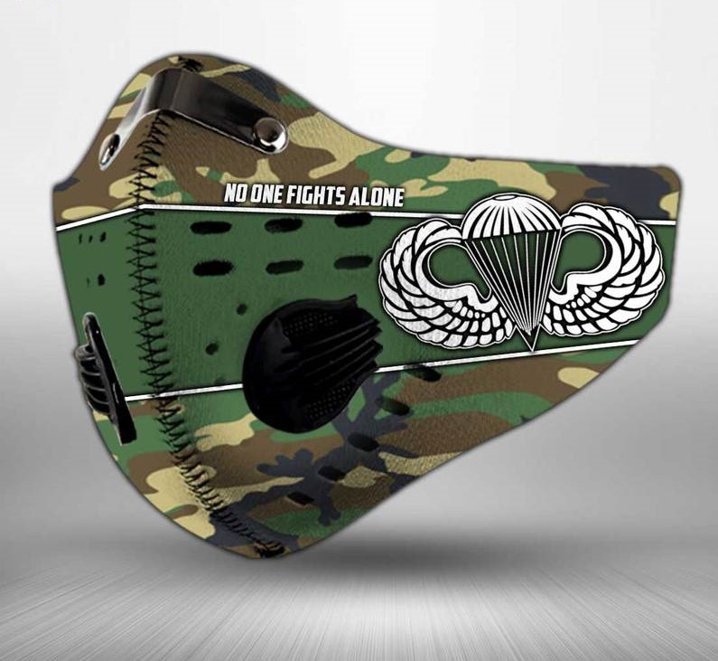 US army paratrooper no one fights alone filter activated carbon face mask