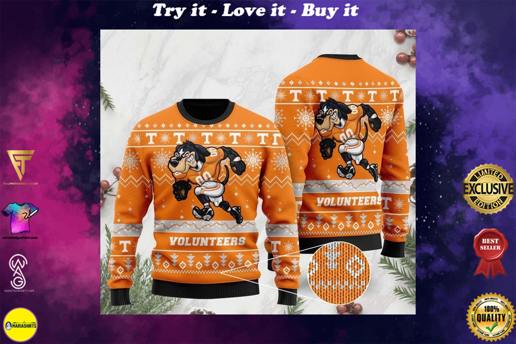 [special edition] the tennessee volunteers football christmas ugly sweater – maria