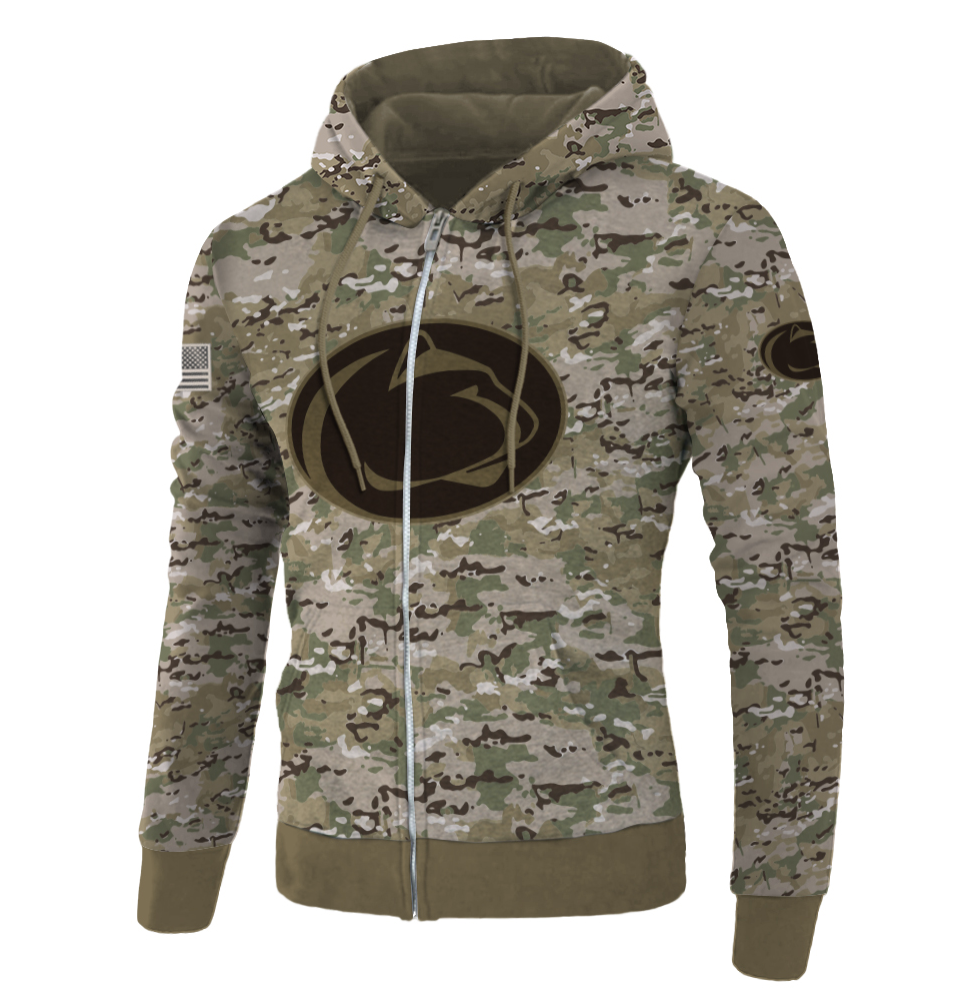 Army camo Penn State Nittany Lions all over printed 3D zip hoodie