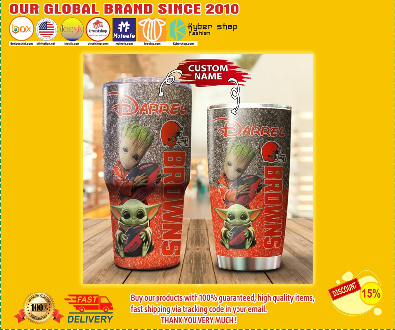 Baby Yoda and Groot Cleveland Browns Custom name Tumbler 1