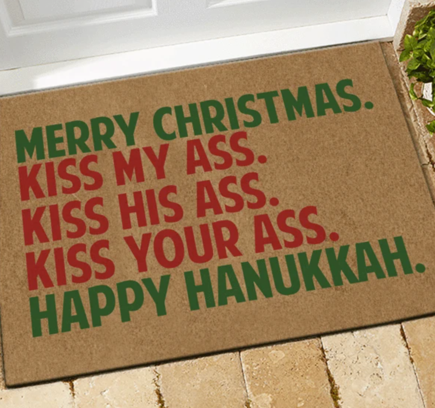 Merry Christmas kiss my ass kiss his ass kiss your ass happy hanukkah doormat 1
