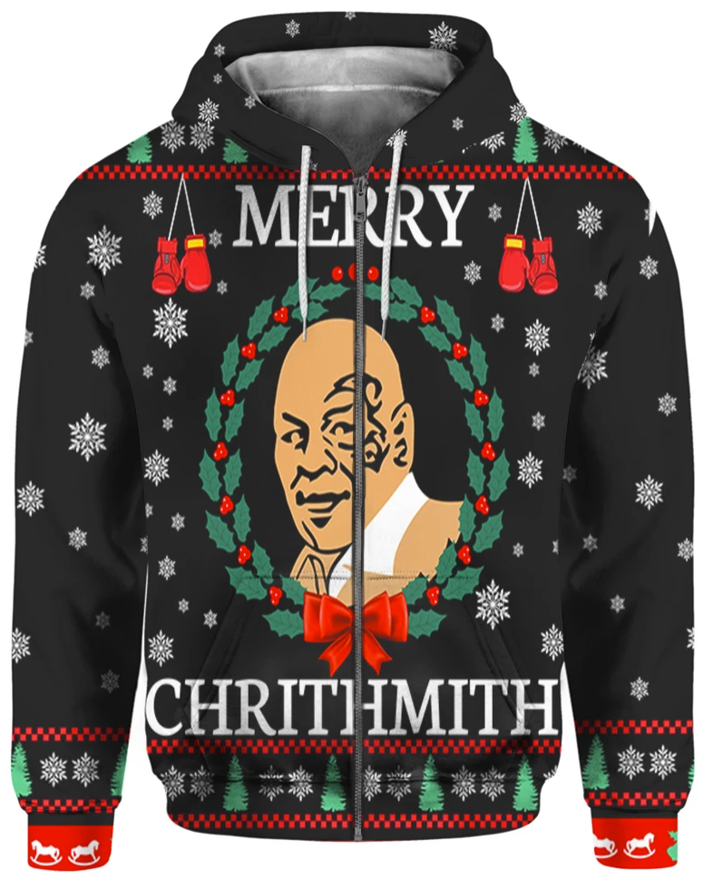 Mike Tyson Merry Chrithmith all over printed 3D zip hoodie
