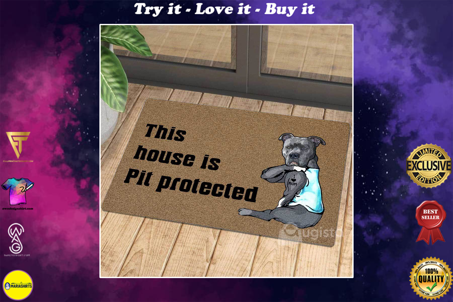 this house is pit protected i love mom tattoo doormat