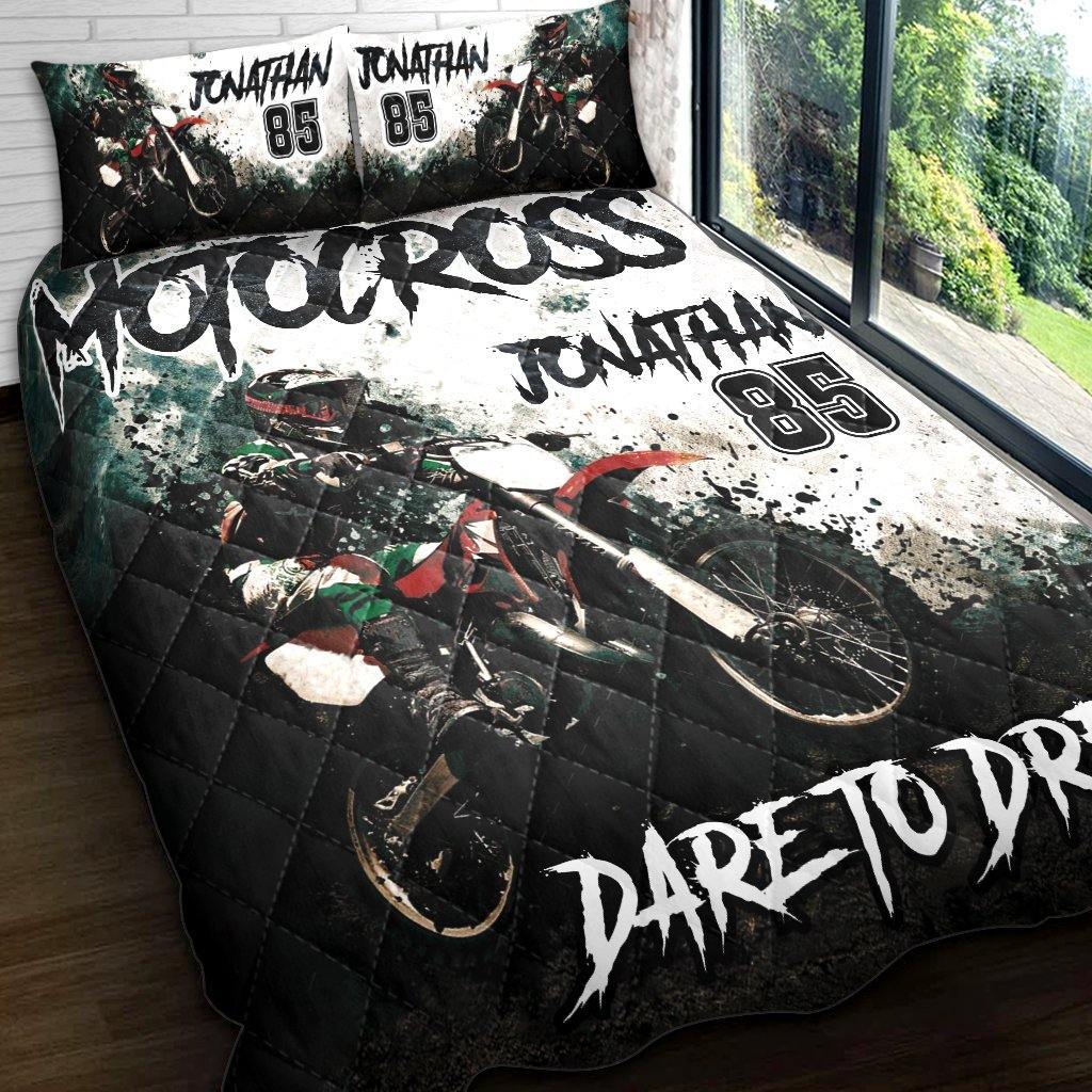 Motocross Dare to Dream custom name and number quilt bedding set 4