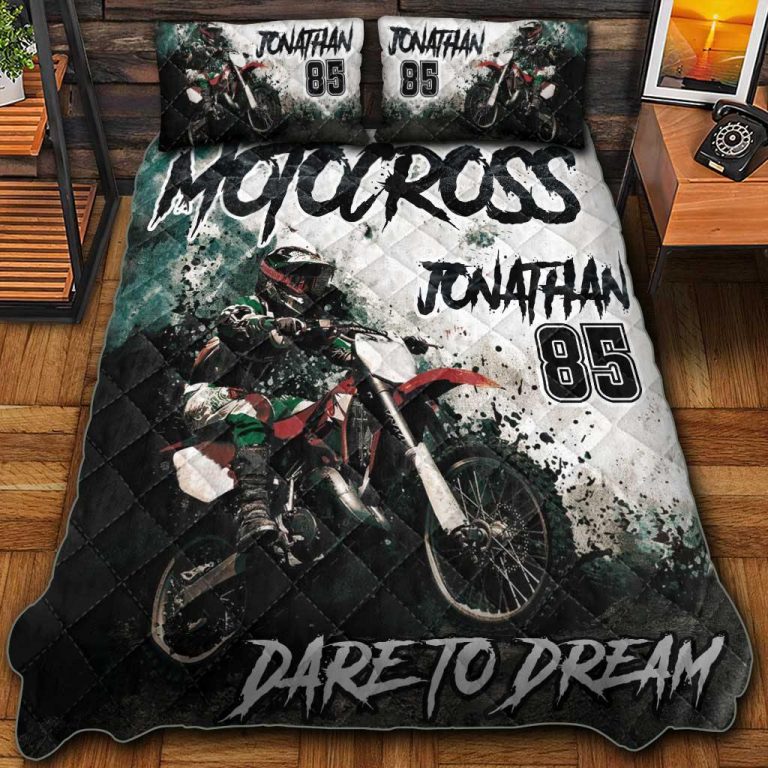 Motocross Dare to Dream custom name and number quilt bedding set 5