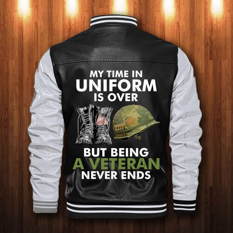 My time in uniform is over but being a veteran never ends custom personalized Leather Bomber Jacket 3