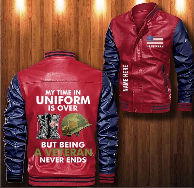 My time in uniform is over but being a veteran never ends custom personalized Leather Bomber Jacket 4