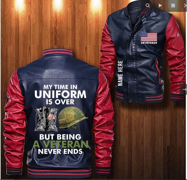 My time in uniform is over but being a veteran never ends custom personalized Leather Bomber Jacket 5