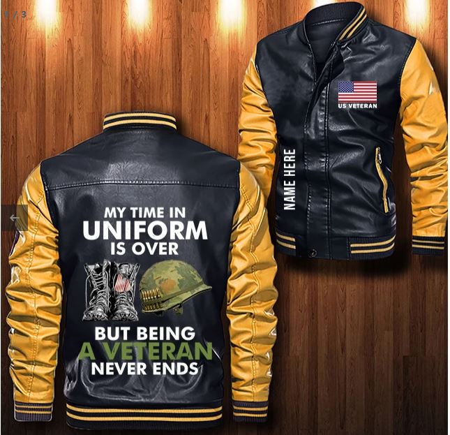 My time in uniform is over but being a veteran never ends custom personalized Leather Bomber Jacket 6