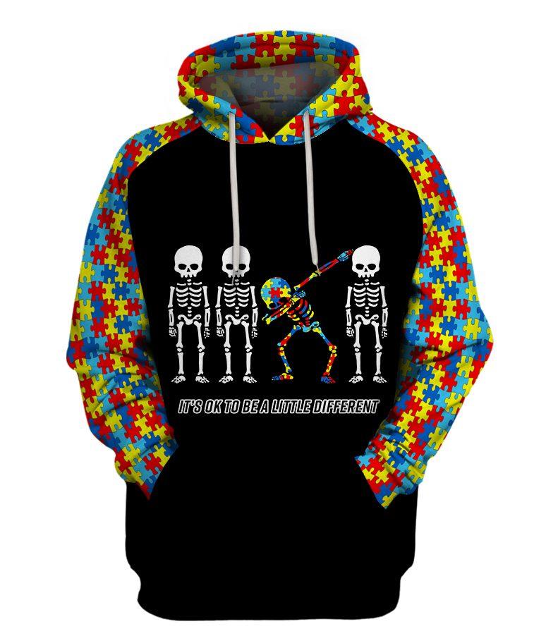 Skull it's ok to be different autism awareness full printing hoodie