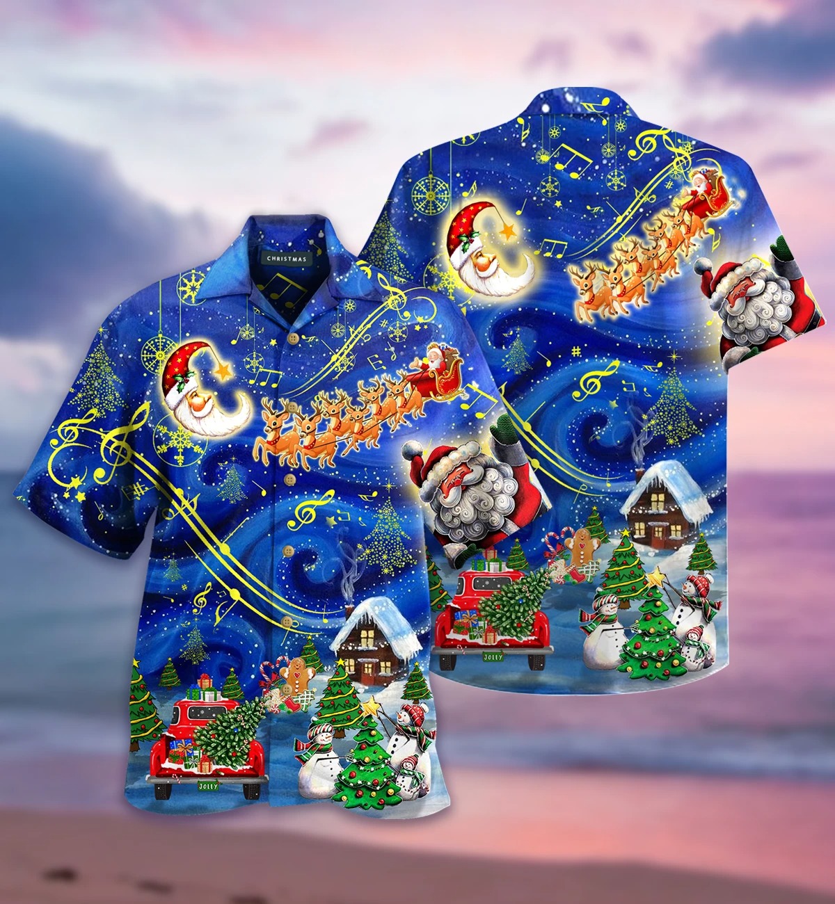 Christmas Sky Santa Claus Reindeer Hawaiian Shirt – TAGOTEE