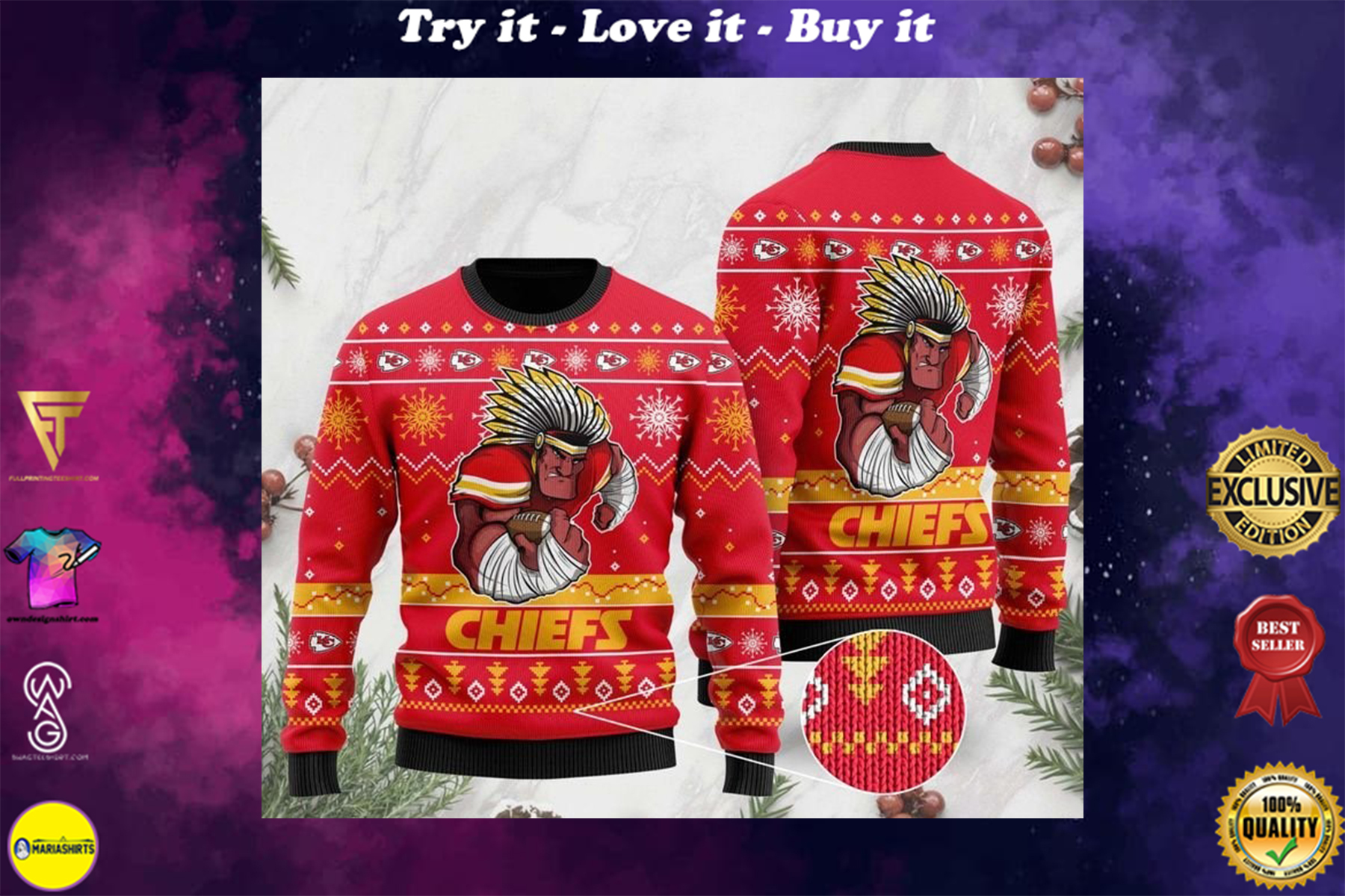 [special edition] the kansas city chiefs football team christmas ugly sweater – maria