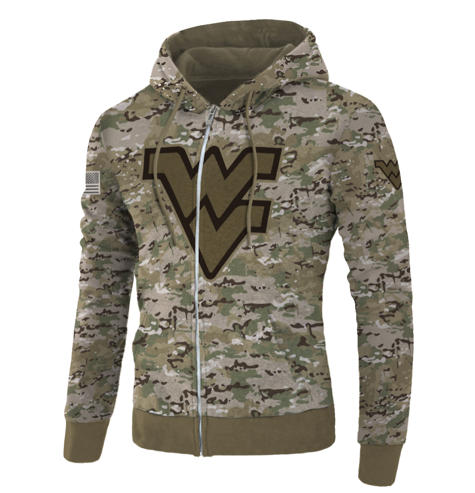 Army camo West Virginia Mountaineers all over printed 3D zip hoodie