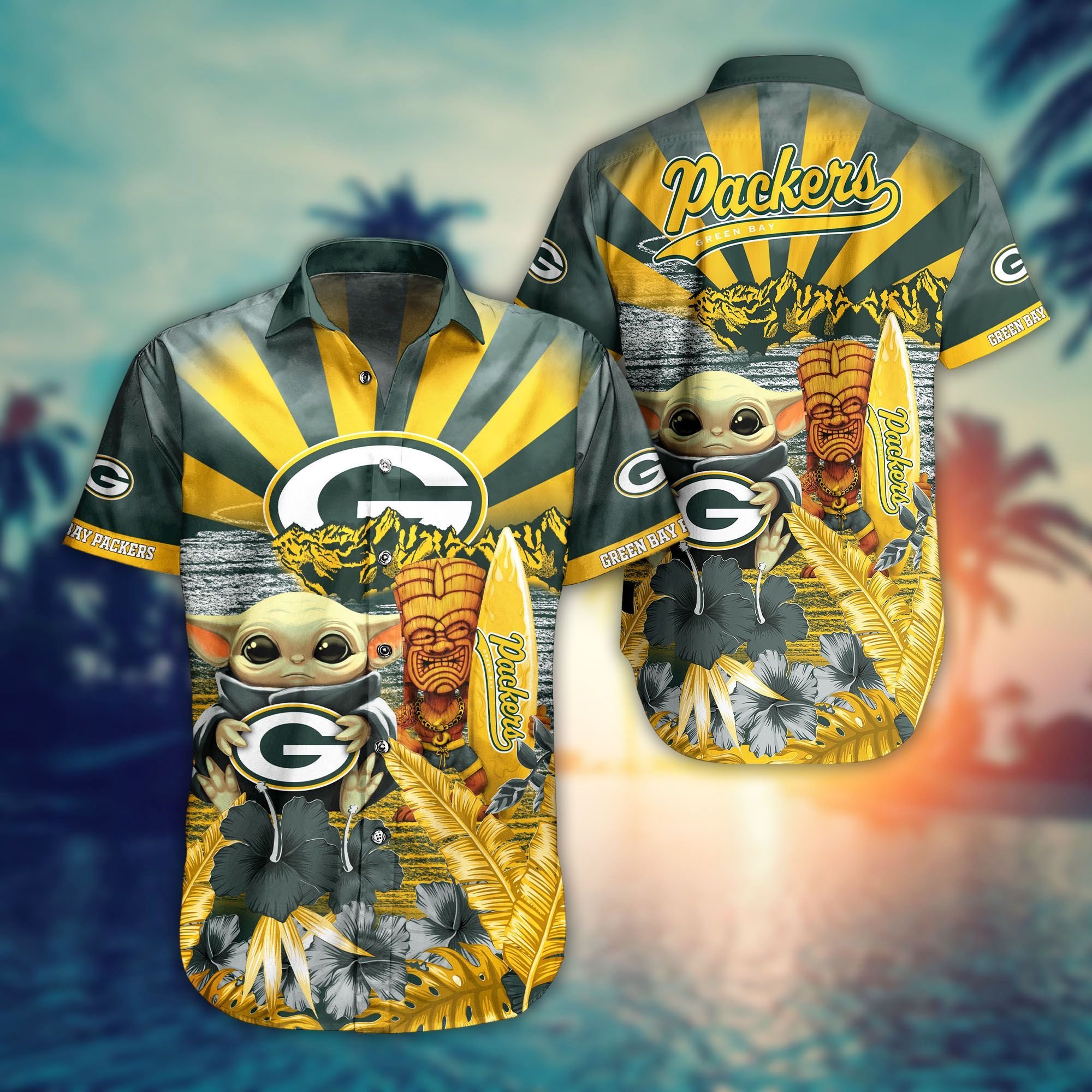 Baby Yoda Green Bay Packers The Desert Sun Hawaiian Shirt and short – LIMITED EDITION