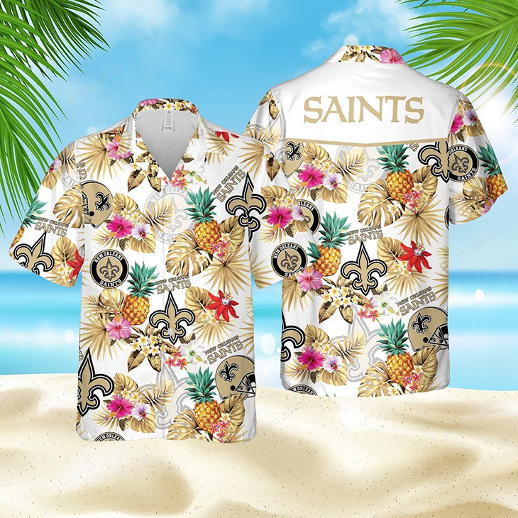 New Orleans Saints Logo Pinapple Hawaiian Shirt, Short1