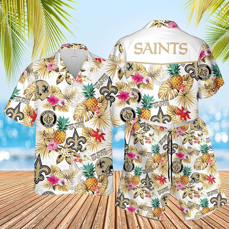 New Orleans Saints Logo Pinapple Hawaiian Shirt, Short2